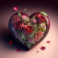 Floral romantic heart and flowers. Vintage love illustration on dark background Royalty Free Stock Photo