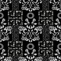 Floral roses seamless pattern. Black vector vintage background. Royalty Free Stock Photo