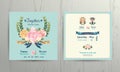 Floral roses wreath wedding cartoon bride and groom couple invitation card