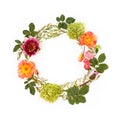 Floral round crown wreath with flowers and leaves. Royalty Free Stock Photo