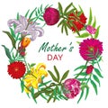 Floral round frame card design vector. Mother day