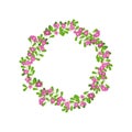 Floral round frame isolated. Cute pink flowers decorative wreath or vignette. Vector hand drawn design illustration Royalty Free Stock Photo