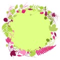 Floral round frame wreath of flowers, Spring summer natural design with leaves and flowers elements for invitation, wedding greeti Royalty Free Stock Photo