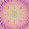 Floral round pattern pink violet and yellow centered Royalty Free Stock Photo