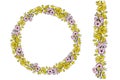 Floral round seamless wreath with Forsythia and apple blossom.