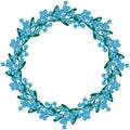 Floral round vintage frame with forget-me-not flowers Royalty Free Stock Photo