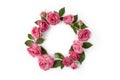 Floral round wreath. Flowers composition made of roses isolated on white background