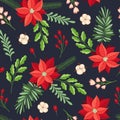 Floral seamles pattern with winter evergreen plants