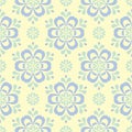 Floral seamless background. Blue and green flower pattern on beige backdrop Royalty Free Stock Photo