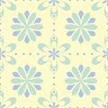 Floral seamless background. Blue and green flower pattern on beige backdrop Royalty Free Stock Photo