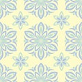 Floral seamless background. Blue and green flower pattern on beige backdrop Royalty Free Stock Photo