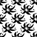 Floral seamless black and white pattern in a flat style. Fantastic hand-drawn abstract flowers similar to lilies Royalty Free Stock Photo
