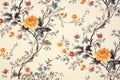 Floral seamless blue pattern nature vintage textile rose leaf background flower wallpaper Royalty Free Stock Photo