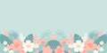 Floral seamless border with flowers and leaves, tropical summer background, Vector illustration, generative ai Royalty Free Stock Photo