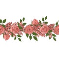 Floral seamless border. pink romantic roses.