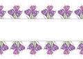 Floral seamless border with purple crocuses in green grass on a white background. Free space for text. Watercolor hand Royalty Free Stock Photo