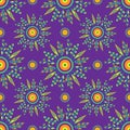 Floral seamless colorful pattern. Purple background wiht decorative elements