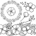 Floral seamless garland. Flower wreath in doodle style.