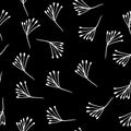 Floral seamless with hand drawn leaves. Cute autumn black and white background. Tropic grass branches. Modern floral