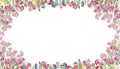 Floral seamless horizontal border with pink flowers, green leaves and plants, tulips. Watercolor pattern on a white background Royalty Free Stock Photo