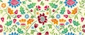 Floral seamless horizontal pattern on light background. Vector illustration.