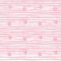 Floral seamless minimalistic pattern with little daisies. White background with pink strips