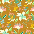 Floral seamless pattern with abstract flowers and leaves. Royalty Free Stock Photo