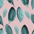 Floral Seamless Pattern With abstract Green Leaves isolated On pink background. Summer or spring watercolor painting. Hand painted Royalty Free Stock Photo