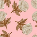 Floral Seamless Pattern With Abstract Peony Flowers And Leaves. Blooming Flowers On Vintage Background.