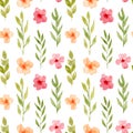 Floral Seamless Pattern with abstract red, pink and orange flowers. Watercolor hand drawn print on isolated background Royalty Free Stock Photo