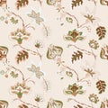Floral seamless pattern, background. Whimsical flowers Jacobean style on a pastel beige background