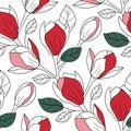 Floral seamless pattern. Beautiful magnolia flower background. Modern ornament with blooming magnolias flowers. Royalty Free Stock Photo