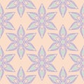 Floral seamless pattern. Beige background with violet and blue flower elements Royalty Free Stock Photo