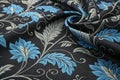 Floral seamless pattern with black background and blue leaves Royalty Free Stock Photo
