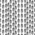 Floral seamless pattern with black branches on white background. Ornament with tropic leaves, sprigs. Vector