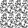 Floral seamless pattern. Black swirls and foliage isolated on a white background.