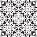 Floral seamless pattern. Black and white ornamental vector background. Beautiful leafy ornaments. Repeat Baroque style backdrop. Royalty Free Stock Photo