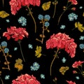 Floral seamless pattern with blooming geraniums