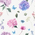 Floral seamless pattern with Blooming Hydrangea
