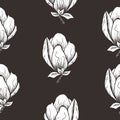 Floral seamless pattern. Blooming magnolia on a dark background. Print for fabric and other surfaces. Raster illustration Royalty Free Stock Photo