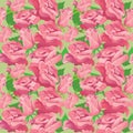 Floral seamless pattern with blooming pink roses.