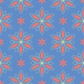 Floral seamless pattern. Blue background with colored flower elements Royalty Free Stock Photo