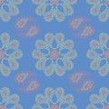Floral seamless pattern. Blue background with colored flower elements Royalty Free Stock Photo