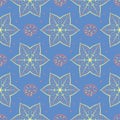Floral seamless pattern. Blue background with colored flower elements Royalty Free Stock Photo