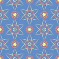 Floral seamless pattern. Blue background with colored flower elements Royalty Free Stock Photo