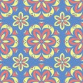 Floral seamless pattern. Blue background with colored flower elements Royalty Free Stock Photo