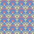 Floral seamless pattern. Blue background with colored flower elements Royalty Free Stock Photo