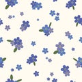 The floral seamless pattern with blue forget-me-nots. Vector.