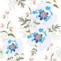 Floral Seamless Pattern with blue Peony Flowers and lilies. Royalty Free Stock Photo
