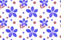 Floral seamless pattern with blue simple flowers, watercolor isolated